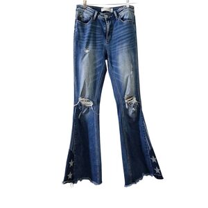 Bridge By Gly Womems Star-Embellished Distressed Flare Jeans